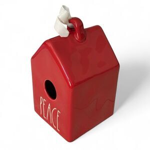 NWOT Rae Dunn Christmas Holiday PEACE Red Birdhouse by Magenta w/ velvet ribbon